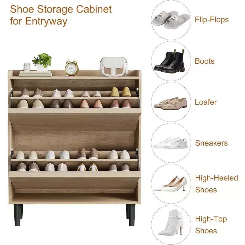 Meuble à chaussures autoportant de 120 cm avec 4 portes basculantes, étagère réglable, organisateur de rangement en bois caché pour entrée, couloir