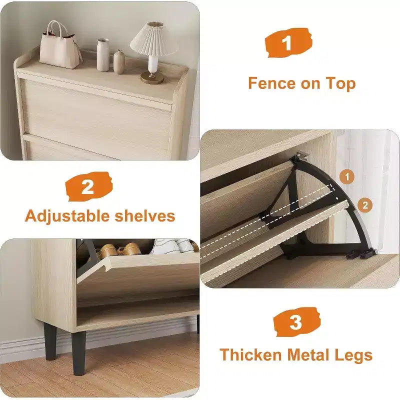 Meuble à chaussures autoportant de 120 cm avec 4 portes basculantes, étagère réglable, organisateur de rangement en bois caché pour entrée, couloir