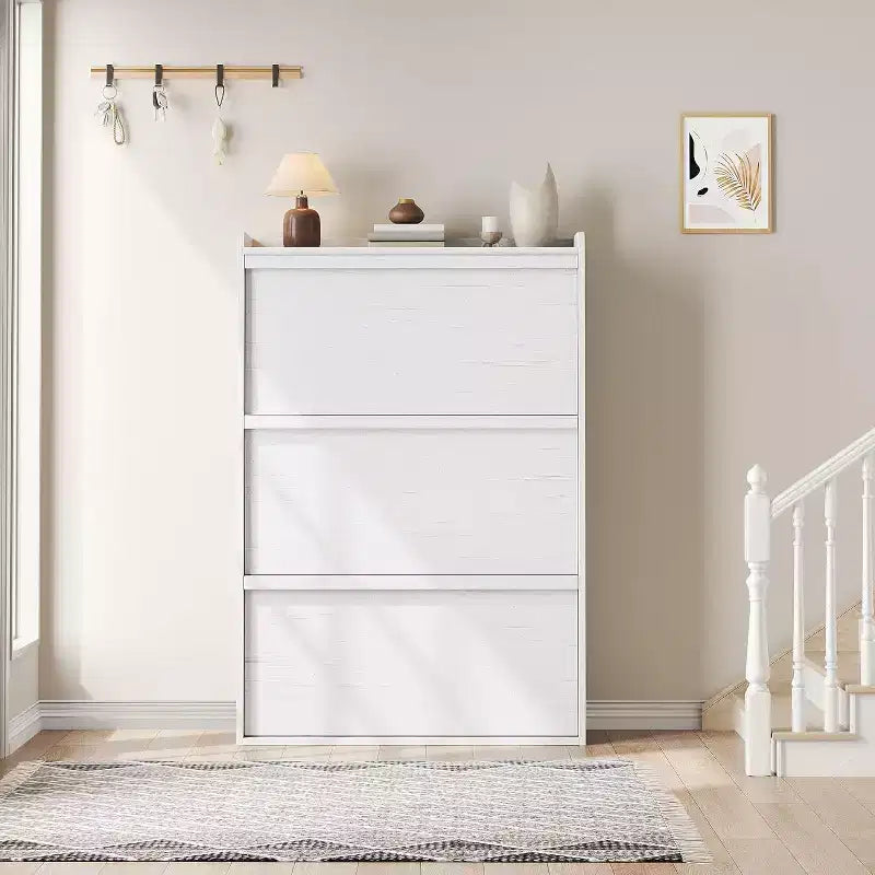 Meuble à chaussures autoportant de 120 cm avec 4 portes basculantes, étagère réglable, organisateur de rangement en bois caché pour entrée, couloir