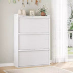 Meuble à chaussures autoportant de 120 cm avec 4 portes basculantes, étagère réglable, organisateur de rangement en bois caché pour entrée, couloir