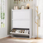 Meuble à chaussures autoportant de 120 cm avec 4 portes basculantes, étagère réglable, organisateur de rangement en bois caché pour entrée, couloir
