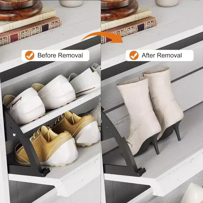 Meuble à chaussures autoportant de 120 cm avec 4 portes basculantes, étagère réglable, organisateur de rangement en bois caché pour entrée, couloir