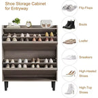 Meuble à chaussures autoportant de 120 cm avec 4 portes basculantes, étagère réglable, organisateur de rangement en bois caché pour entrée, couloir