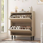 Meuble à chaussures autoportant de 120 cm avec 4 portes basculantes, étagère réglable, organisateur de rangement en bois caché pour entrée, couloir