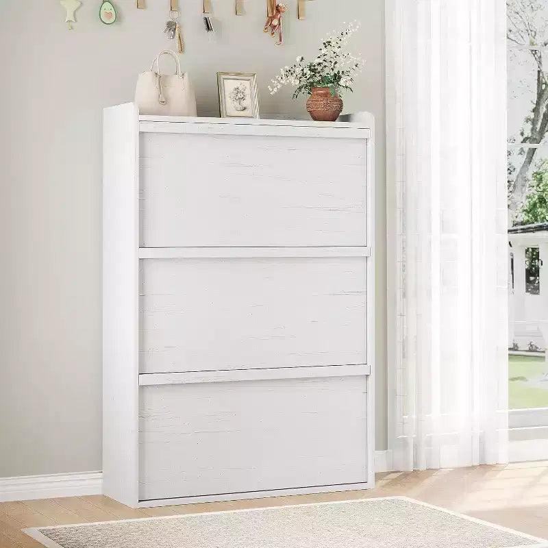 Meuble à chaussures autoportant de 120 cm avec 4 portes basculantes, étagère réglable, organisateur de rangement en bois caché pour entrée, couloir