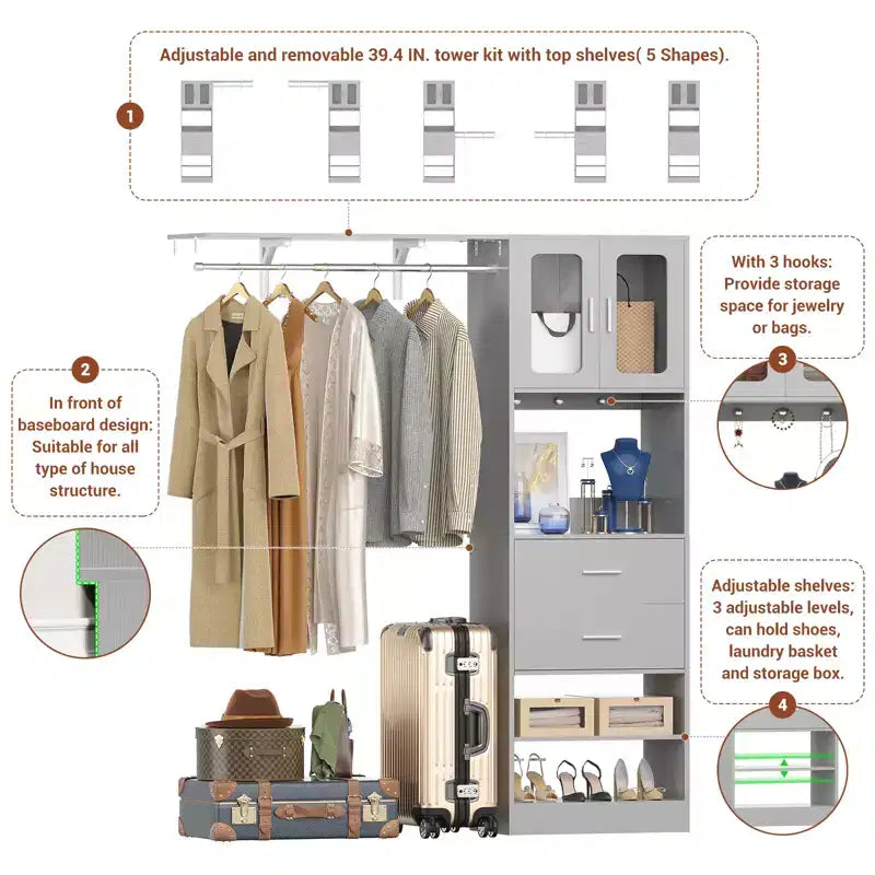 Système de rangement Besiost 20-60 avec porte d'armoire Visualize et tiroirs en bois