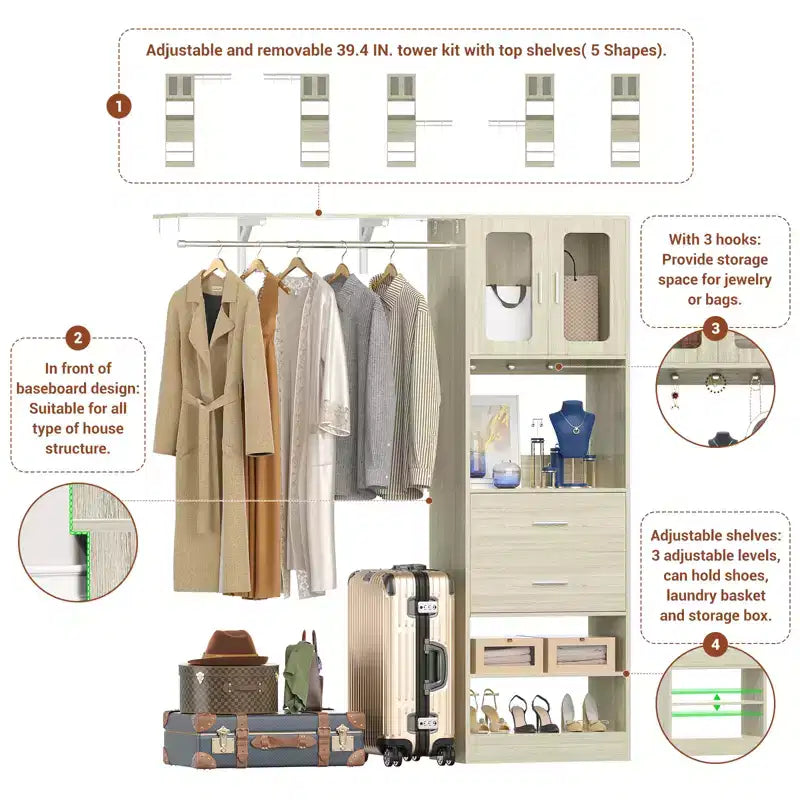 Système de rangement Besiost 20-60 avec porte d'armoire Visualize et tiroirs en bois