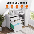 Meuble de classement mobile moderne à 3 tiroirs Okak avec tiroirs en bois et roulettes, armoire de rangement latérale pour le bureau à domicile, l'étude