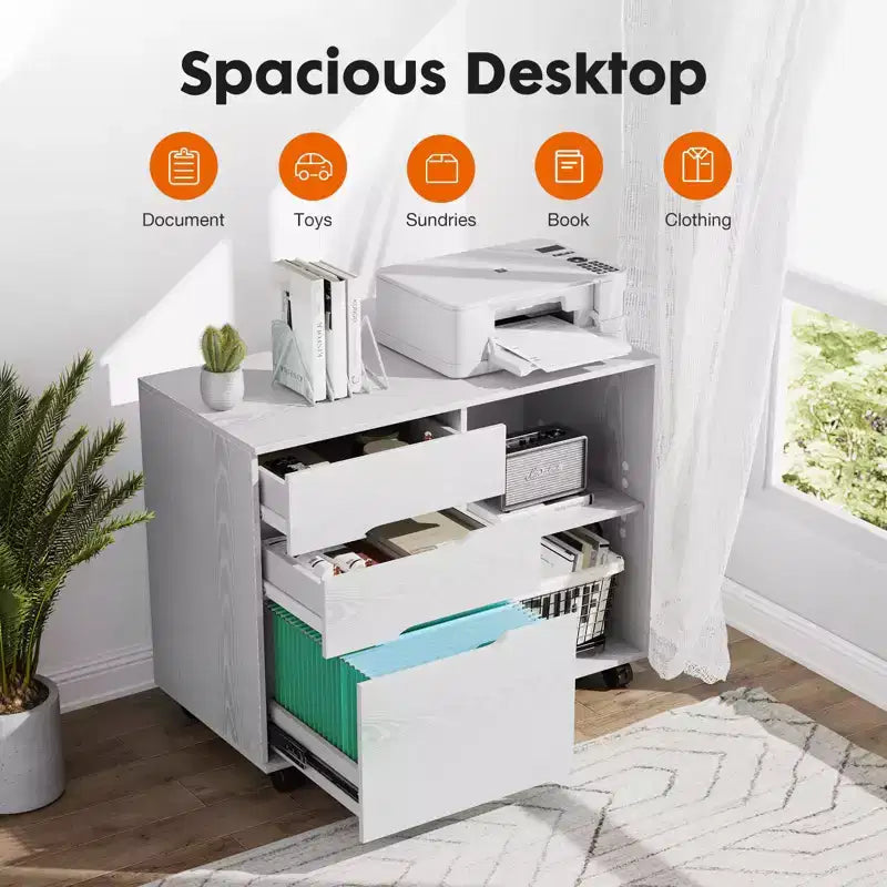 Meuble de classement mobile moderne à 3 tiroirs Okak avec tiroirs en bois et roulettes, armoire de rangement latérale pour le bureau à domicile, l'étude