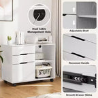 Meuble de classement mobile moderne à 3 tiroirs Okak avec tiroirs en bois et roulettes, armoire de rangement latérale pour le bureau à domicile, l'étude
