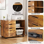 Meuble de classement mobile moderne à 3 tiroirs Okak avec tiroirs en bois et roulettes, armoire de rangement latérale pour le bureau à domicile, l'étude