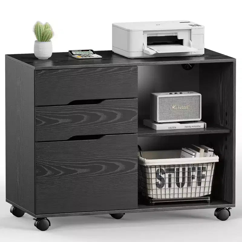 Okak Modern 3-Layer Mobile Filing Cabinet with Wooden Drawers & Wheels,Lateral Storage File Cabinet for Home Office,Study