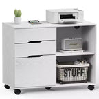 Meuble de classement mobile moderne à 3 tiroirs Okak avec tiroirs en bois et roulettes, armoire de rangement latérale pour le bureau à domicile, l'étude