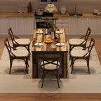 Table de salle à manger marron pour 6-8 personnes, table de cuisine rectangulaire de ferme de 180 cm, table de salle à manger en bois avec base de support renforcée et pieds triangulaires
