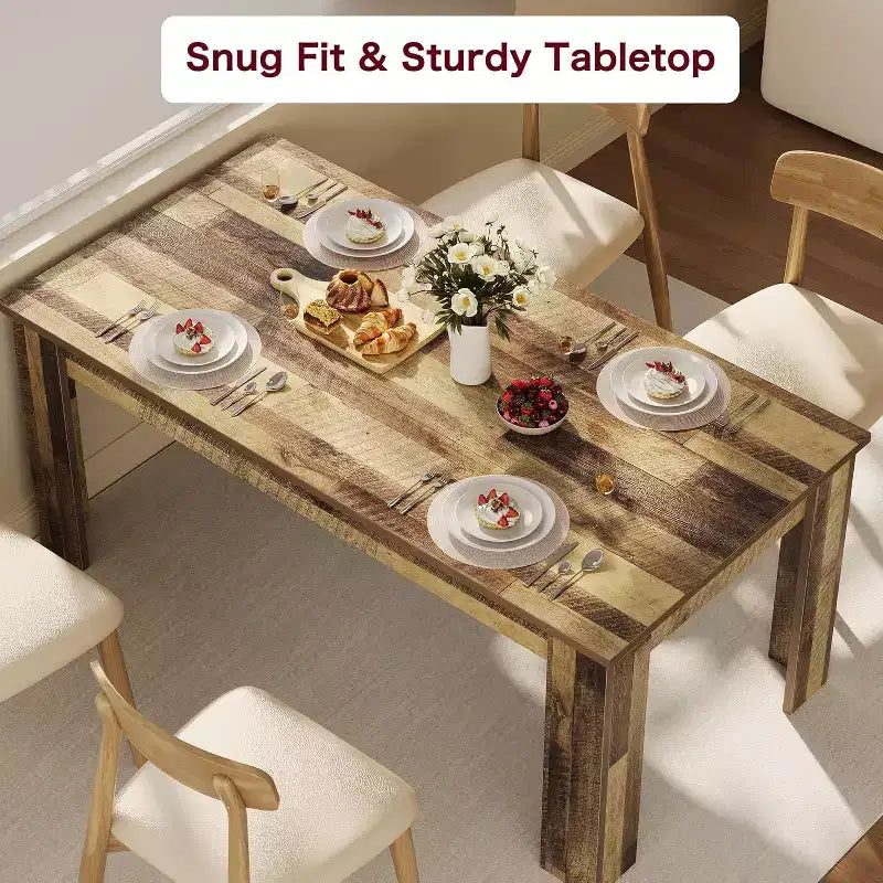 Table de salle à manger marron pour 6-8 personnes, table de cuisine rectangulaire de ferme de 180 cm, table de salle à manger en bois avec base de support renforcée et pieds triangulaires