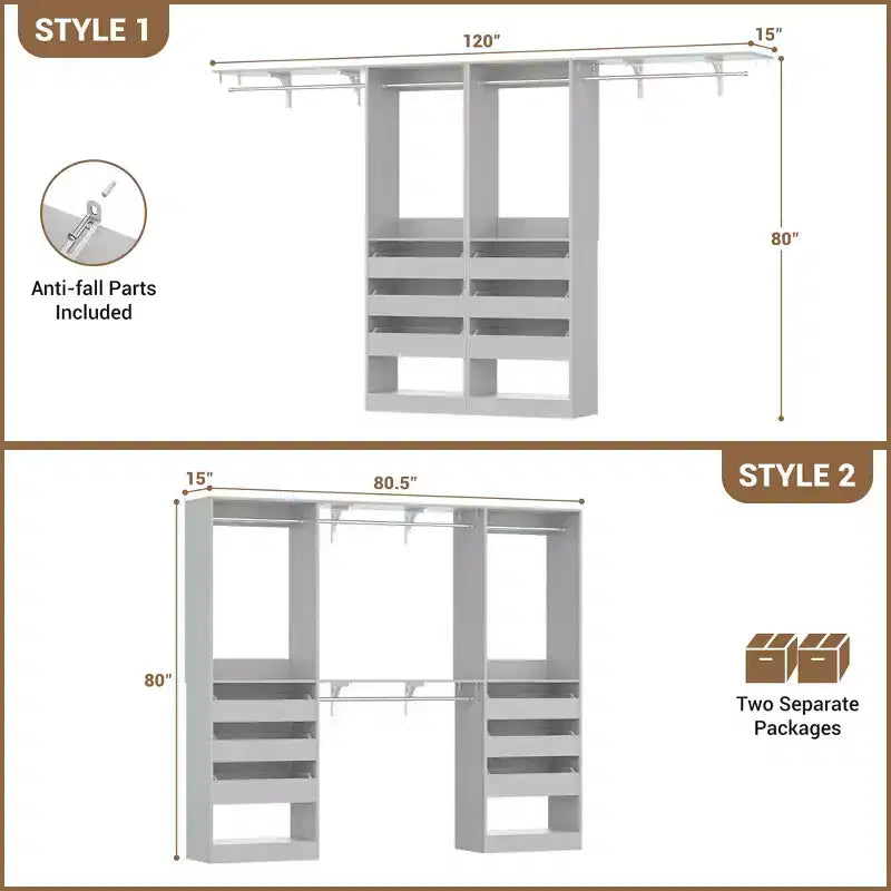 Besiost Ensemble de deux armoires 80-120W avec porte et tiroirs en bois