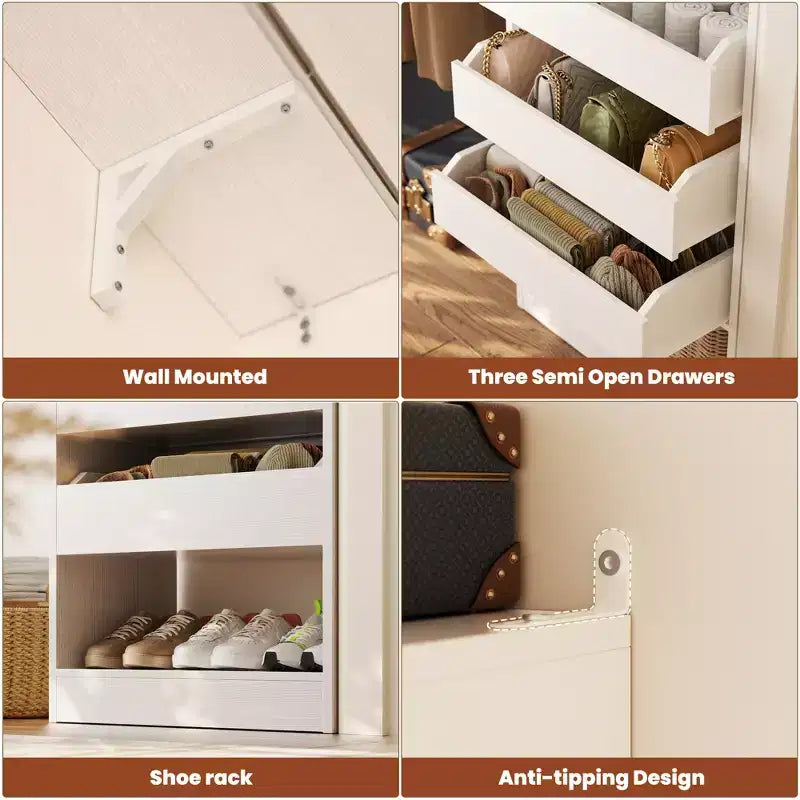Besiost Ensemble de deux armoires 80-120W avec porte et tiroirs en bois