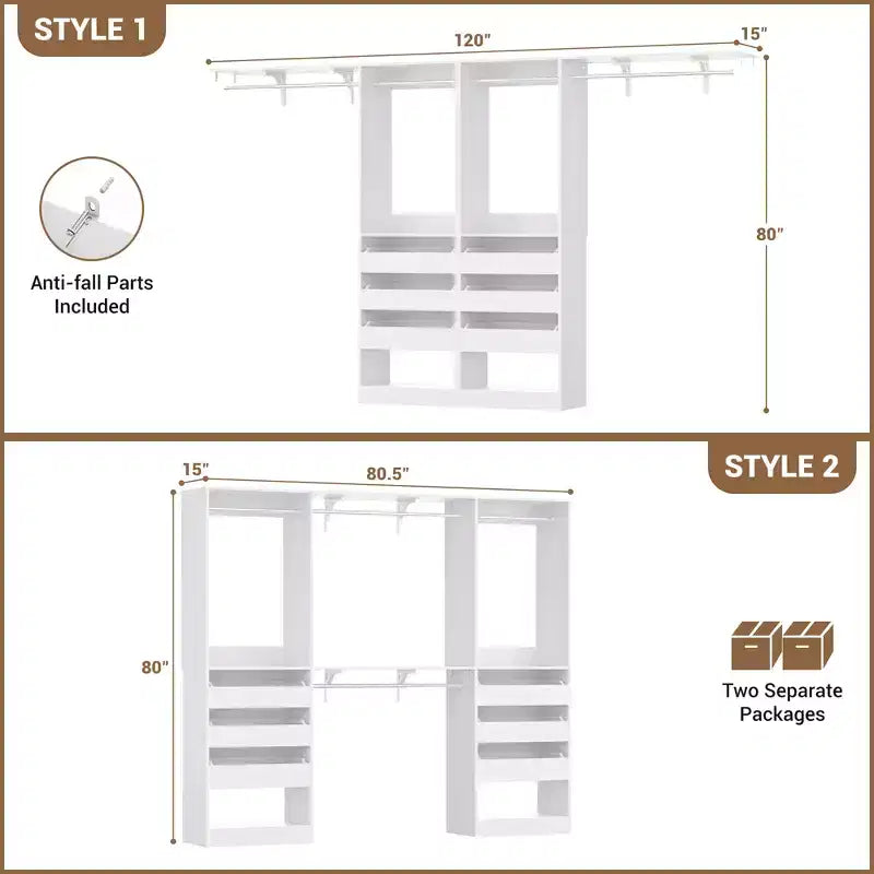 Besiost Ensemble de deux armoires 80-120W avec porte et tiroirs en bois