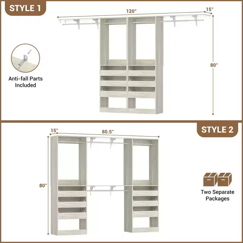 Besiost Ensemble de deux armoires 80-120W avec porte et tiroirs en bois