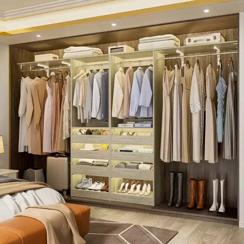 Besiost Set of Two 80-120W Closet System with Door and Wooden Drawers