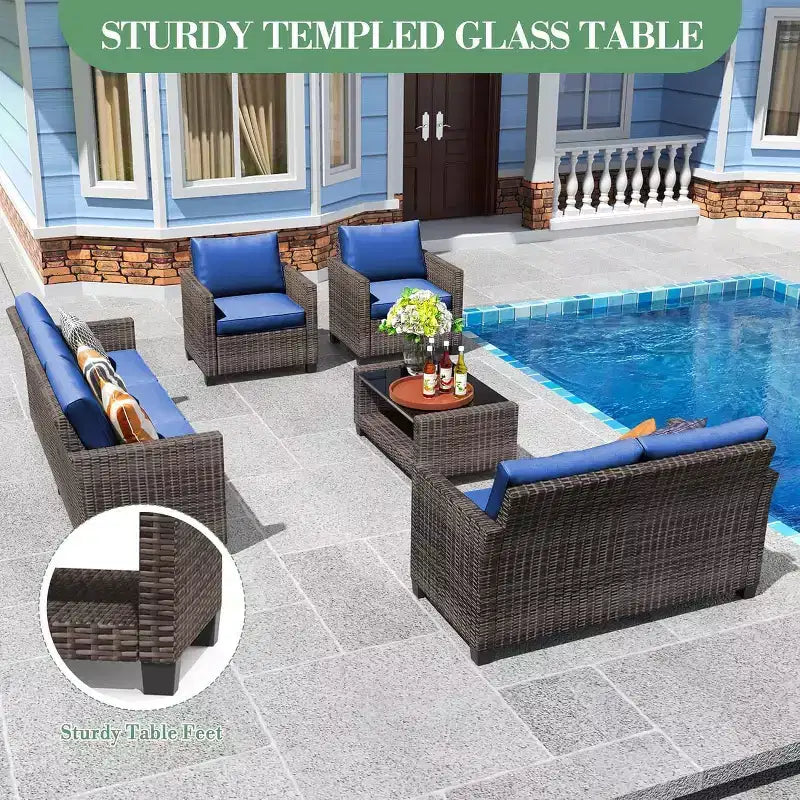 COZONY Ensemble de meubles de patio 5 pièces, canapé d'extérieur sectionnel en rotin osier PE avec table basse résistant aux intempéries