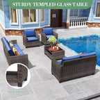 COZONY Ensemble de meubles de patio 5 pièces, canapé d'extérieur sectionnel en rotin osier PE avec table basse résistant aux intempéries