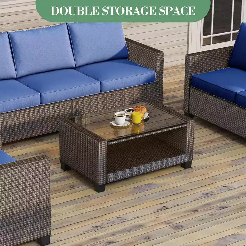 COZONY Ensemble de meubles de patio 5 pièces, canapé d'extérieur sectionnel en rotin osier PE avec table basse résistant aux intempéries