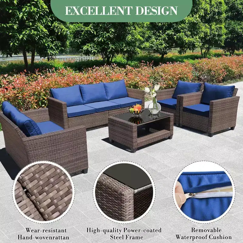COZONY Ensemble de meubles de patio 5 pièces, canapé d'extérieur sectionnel en rotin osier PE avec table basse résistant aux intempéries