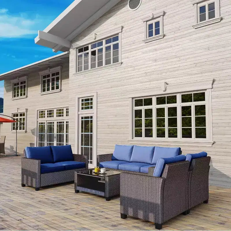 COZONY Ensemble de meubles de patio 5 pièces, canapé d'extérieur sectionnel en rotin osier PE avec table basse résistant aux intempéries