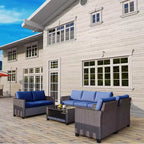 COZONY Ensemble de meubles de patio 5 pièces, canapé d'extérieur sectionnel en rotin osier PE avec table basse résistant aux intempéries