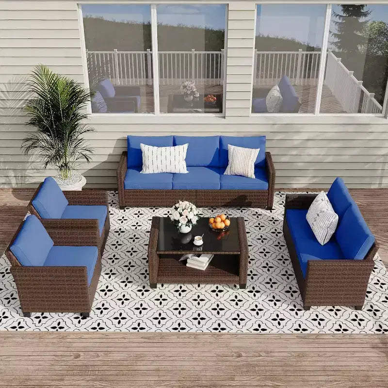 COZONY Ensemble de meubles de patio 5 pièces, canapé d'extérieur sectionnel en rotin osier PE avec table basse résistant aux intempéries