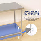 Table de travail en acier inoxydable 48x24x35, table de préparation robuste NSF avec étagère inférieure réglable