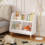 Étagère à Livres et Organiseur de Jouets pour Enfants, 5 Casiers en Bois, Bibliothèque Ouverte, Organiseur de Rangement à 2 Niveaux pour Bébé avec Pieds, Blanc Autonome