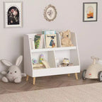 Étagère à Livres et Organiseur de Jouets pour Enfants, 5 Casiers en Bois, Bibliothèque Ouverte, Organiseur de Rangement à 2 Niveaux pour Bébé avec Pieds, Blanc Autonome