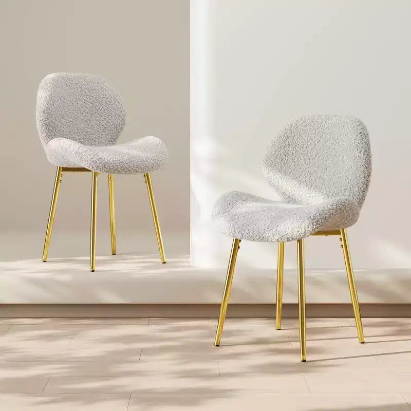 MAYEERTY Chaises de salle à manger modernes minimalistes en velours Teddy vert, lot de 2, avec pieds en métal doré robustes et dossier, pour cuisine, restaurant, bureau, blanc