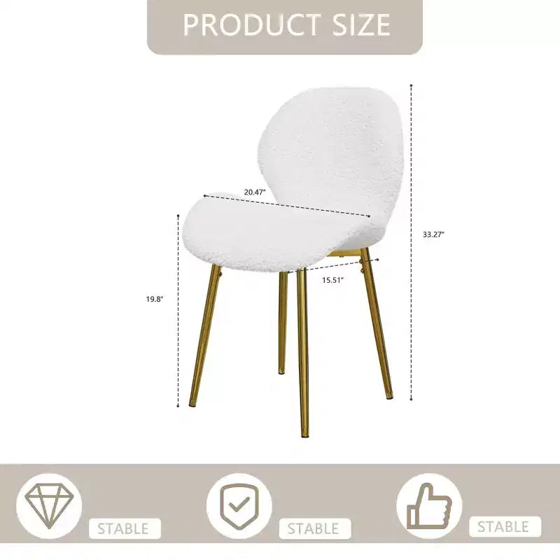 MAYEERTY Chaises de salle à manger modernes minimalistes en velours Teddy vert, lot de 2, avec pieds en métal doré robustes et dossier, pour cuisine, restaurant, bureau, blanc