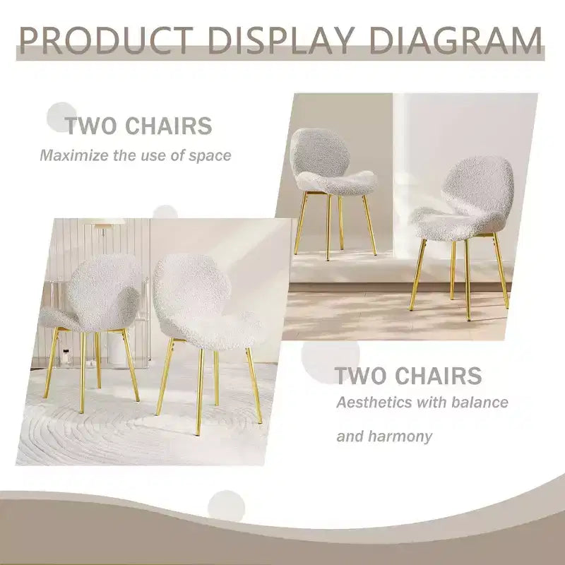 MAYEERTY Chaises de salle à manger modernes minimalistes en velours Teddy vert, lot de 2, avec pieds en métal doré robustes et dossier, pour cuisine, restaurant, bureau, blanc