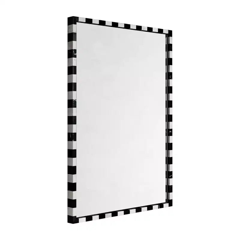 TEHOME livra Miroir mural rectangulaire décoratif en marbre avec motif damier noir et blanc audacieux 20 x 30'', parfait pour la salle de bain, l'entrée