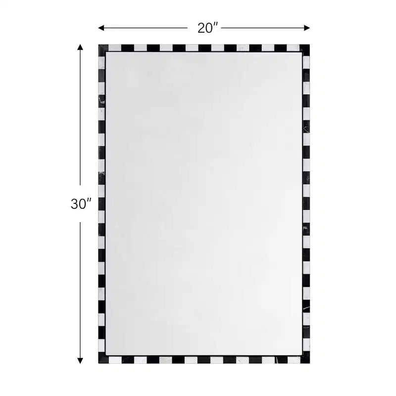 TEHOME livra Miroir mural rectangulaire décoratif en marbre avec motif damier noir et blanc audacieux 20 x 30'', parfait pour la salle de bain, l'entrée