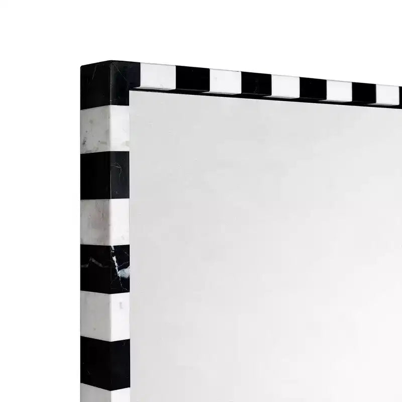 TEHOME livra Miroir mural rectangulaire décoratif en marbre avec motif damier noir et blanc audacieux 20 x 30'', parfait pour la salle de bain, l'entrée