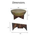 Table basse Royal Hampton | Plateau rond en métal martelé | Piètement en bois de manguier | Laiton antique