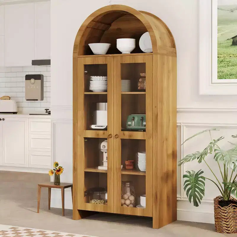 70 Tall Arched Pantry Cabinet with Acrylic Doors  5-Tier Adjustable Shelf Wooden Storage Cabinet, Modern Bookshelf for Kitchen, Dining & Living Room