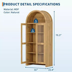 Armoire de rangement haute de 70 pouces avec portes arquées en acrylique, étagères réglables à 5 niveaux, meuble de rangement en bois, bibliothèque moderne pour cuisine, salle à manger et salon