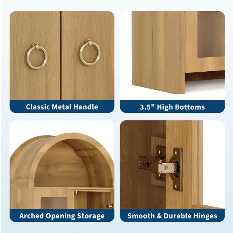 Armoire de rangement haute de 70 pouces avec portes arquées en acrylique, étagères réglables à 5 niveaux, meuble de rangement en bois, bibliothèque moderne pour cuisine, salle à manger et salon