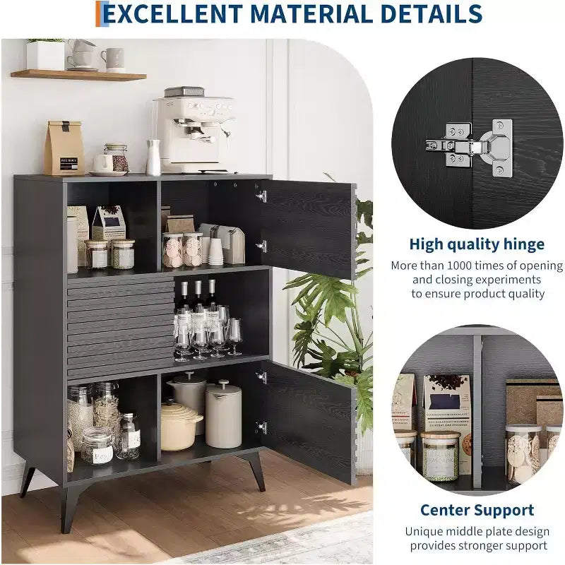 Bibliothèque et meuble de rangement à 3 niveaux - Buffet en bois massif avec étagères réglables, petit meuble de rangement pour salon, cuisine
