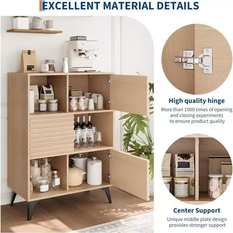 Bibliothèque et meuble de rangement à 3 niveaux - Buffet en bois massif avec étagères réglables, petit meuble de rangement pour salon, cuisine