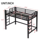 Lit superposé en métal TUYOHW avec deux échelles et garde-corps, cadre de lit mezzanine de plusieurs tailles avec espace ouvert sous le lit pour dortoirs, chambres à coucher, noir
