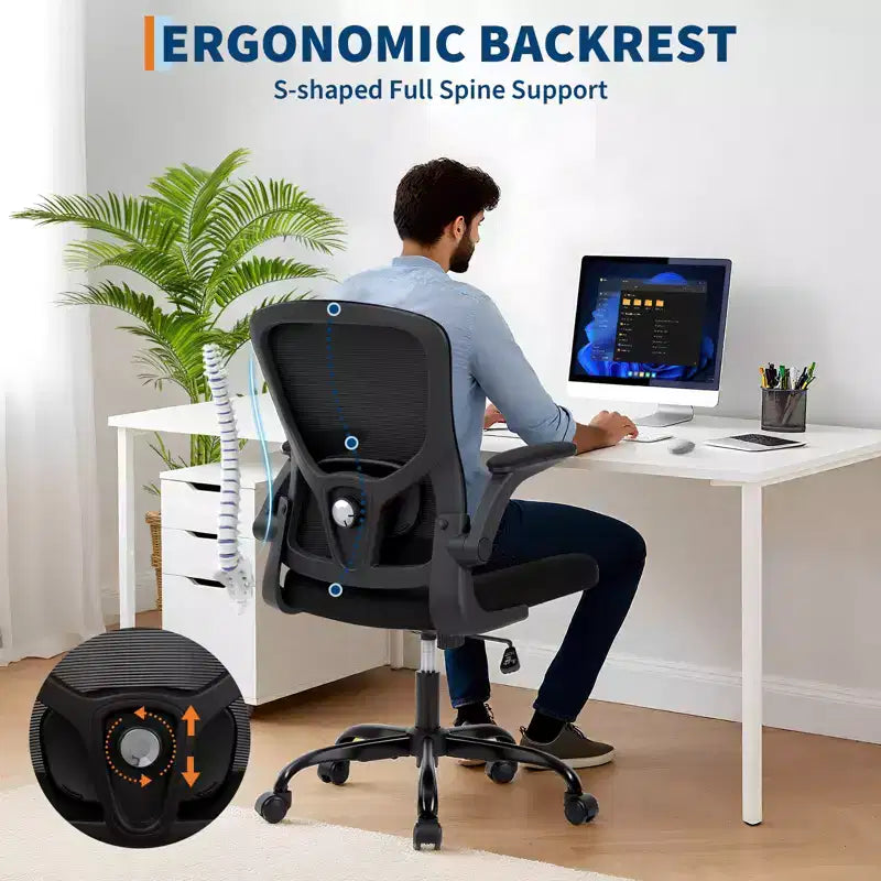 Chaise de bureau Garvee avec soutien lombaire et appui-tête réglables, accoudoirs relevables, chaise ergonomique pivotante à dossier haut noire pour bureau à domicile, jeux Noir
