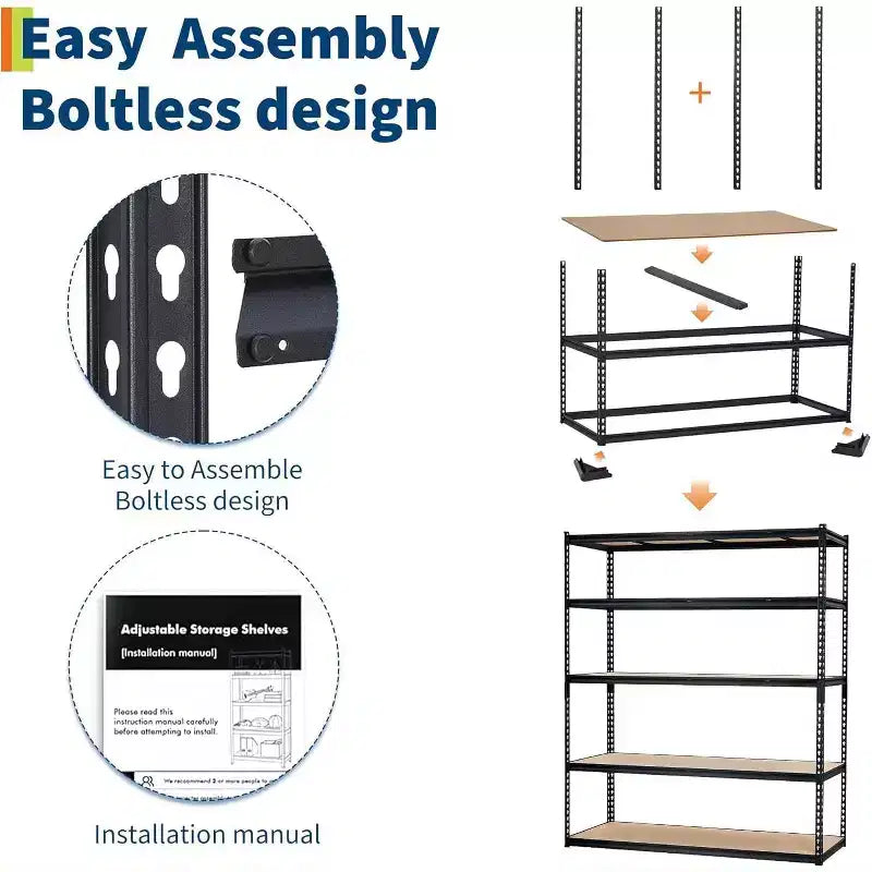 Étagères de rangement robustes pour garage, 5 niveaux, capacité de 907 kg, étagère métallique réglable 91x46x183 cm, rayonnage de rangement durable