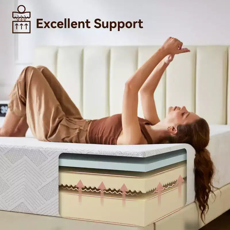 Matelas grand lit Sailvan 12 pouces, matelas en mousse à mémoire de forme et gel rafraîchissant en boîte, matelas de lit avec soulagement de la pression et isolation des mouvements